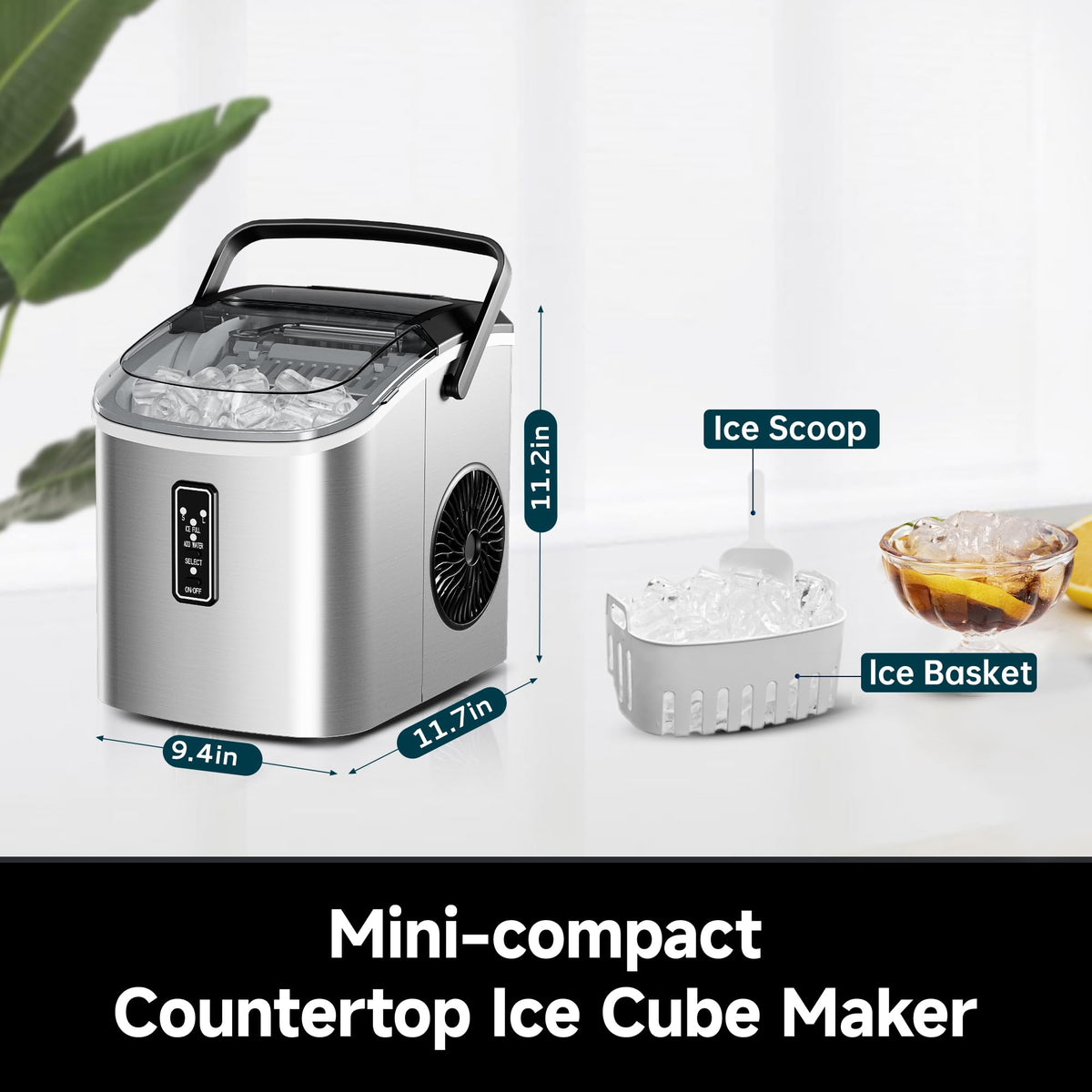 EUHOMY Smart Nugget Ice Maker Countertop, Pebble Ice Maker Machine with APP/Alexa Control, 40lbs/24H, Ready in 7 Mins, Self-Cleaning, Portable Sonic Ice Makers with Hanging Ice Scoop for Home/Office