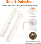 Amazon Basics LED Motion Sensor Light Bar, USB/Battery Operated, 250 Lumens, 12 Inches, Swivel, Under Cabinet Lighting for Closet, Kitchen, 2-Pack, White