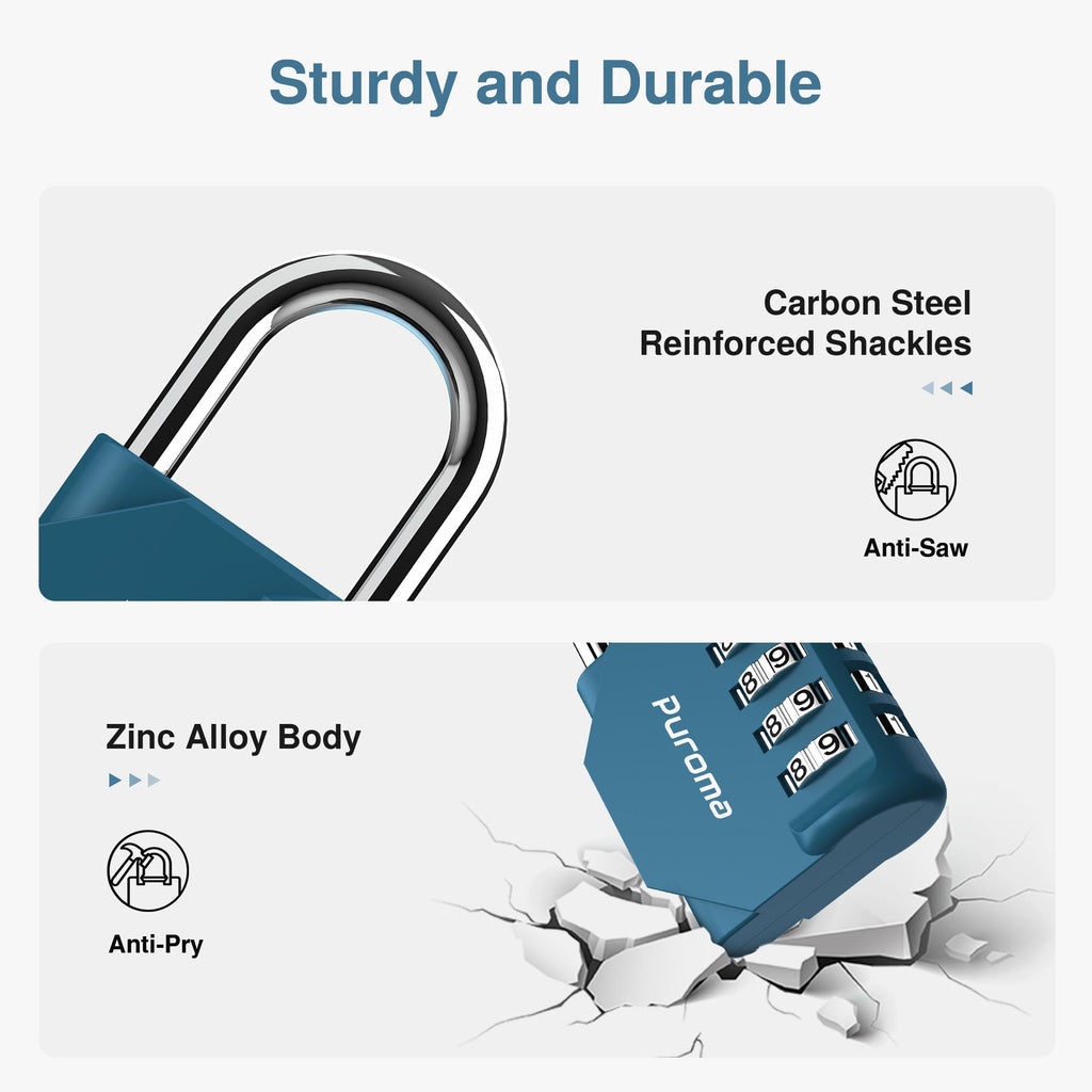 Puroma 2 Pack Combination Lock Locker 4 Digits Combo Padlock Gym Black
