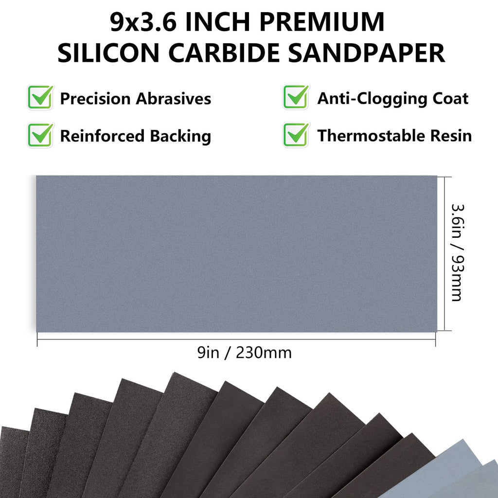 Extra Fine Sandpaper Assortment, Wet Dry Sand Paper 9 x 3.6 Inch