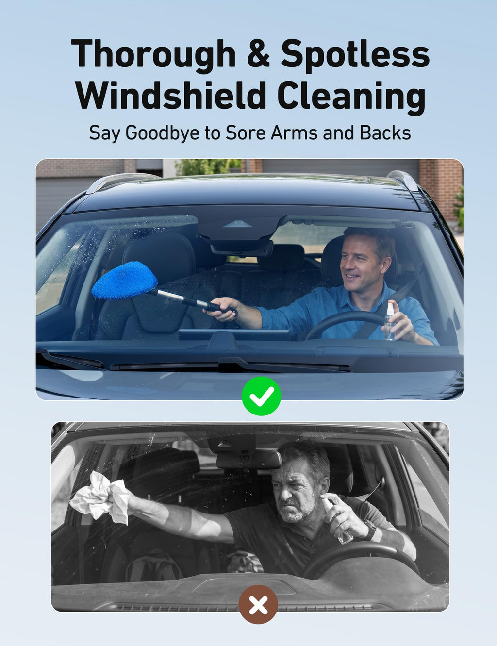 AstroAI Windshield Cleaner Tool & Car Interior Detailing Kit, Blue, 26 in