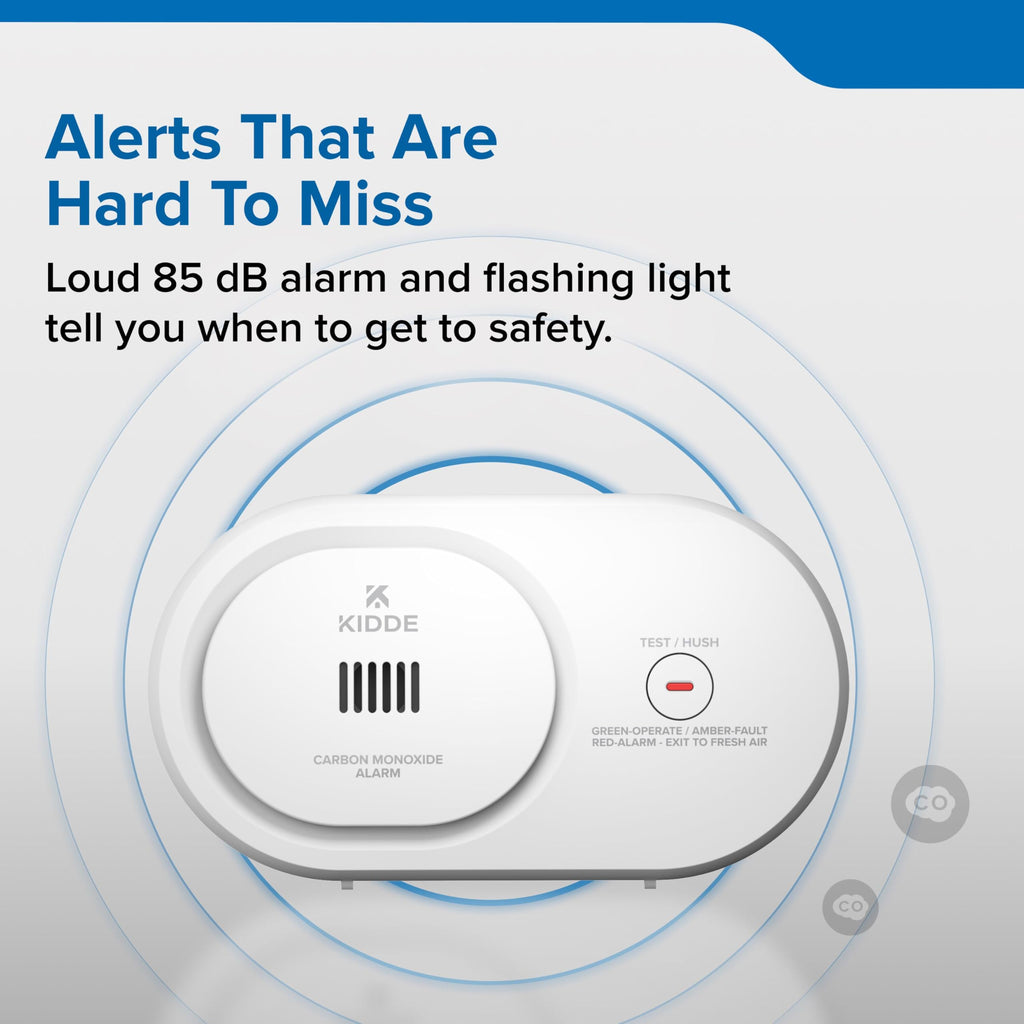 Kidde Carbon Monoxide Detector, AA Battery Powered, Portable for Travel or Home, 85 dB Alarm, LED Status Indicators, 3rd Edition