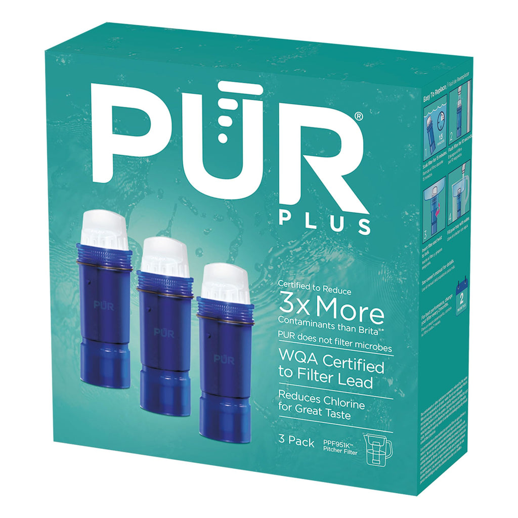 PUR PLUS Water Pitcher Replacement Filter with Lead Reduction (3 Pack), Blue – Compatible with all PUR Pitcher and Dispenser Filtration Systems