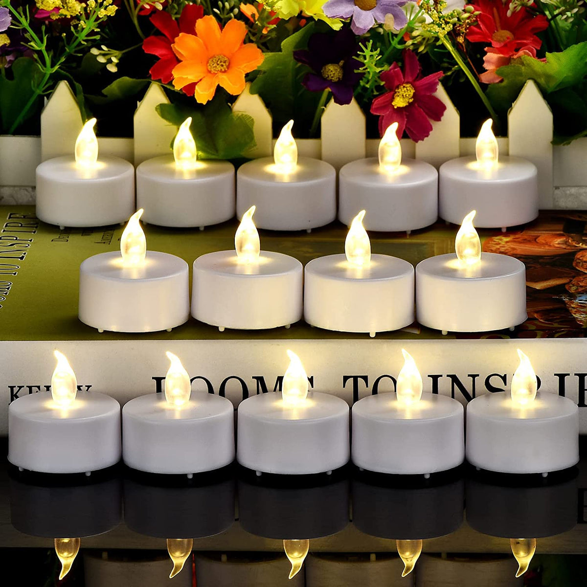 Battery Operated LED Tea Lights Flameless Flickering Candles 12PACK