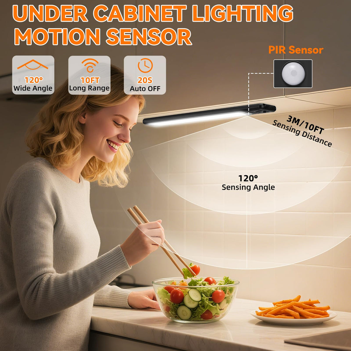 Under Cabinet Lighting Wireless, 15inch Motion Sensor Light, 3Pack-Black