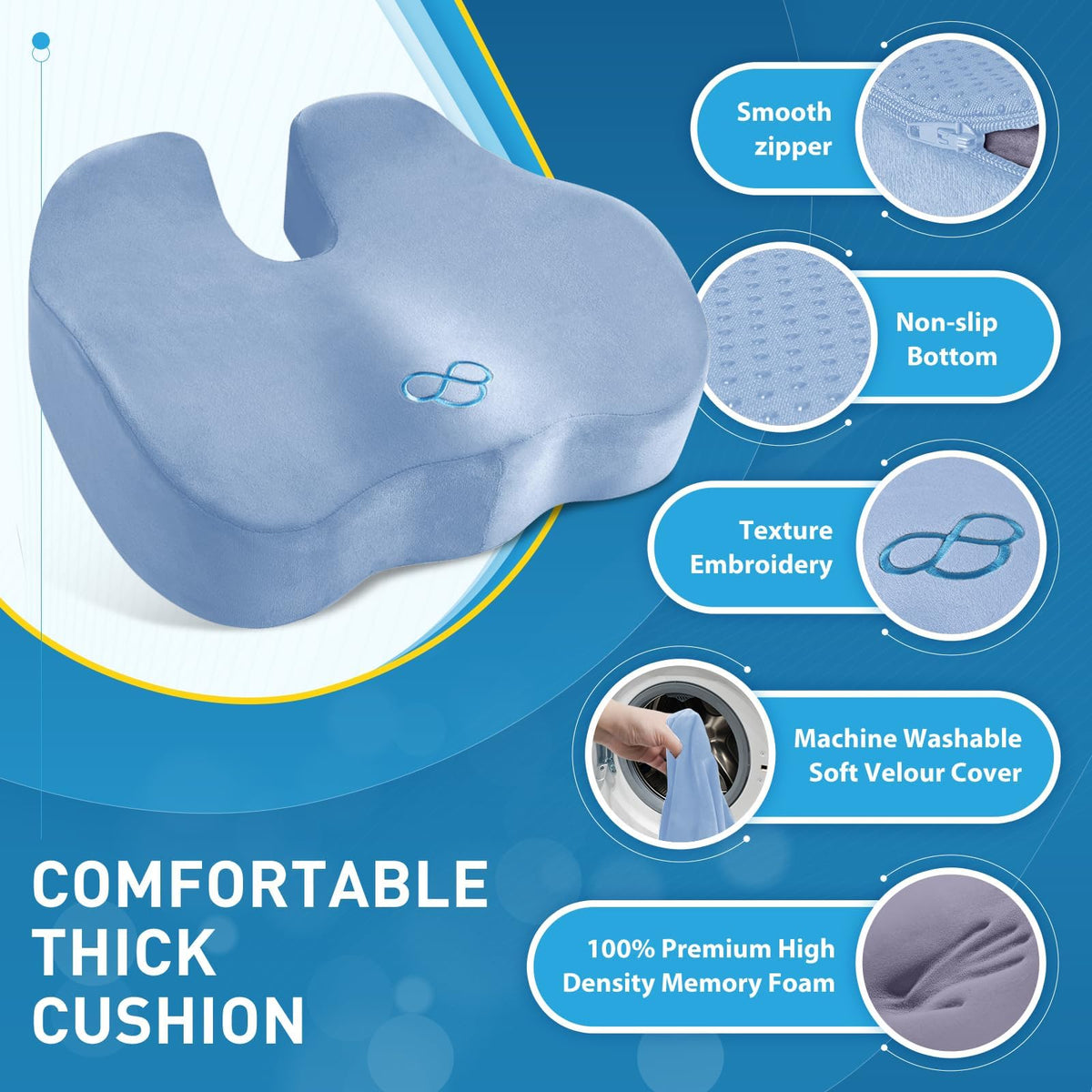 BlissTrends Memory Foam Seat Cushion for Office Chair & Car Seat, Black