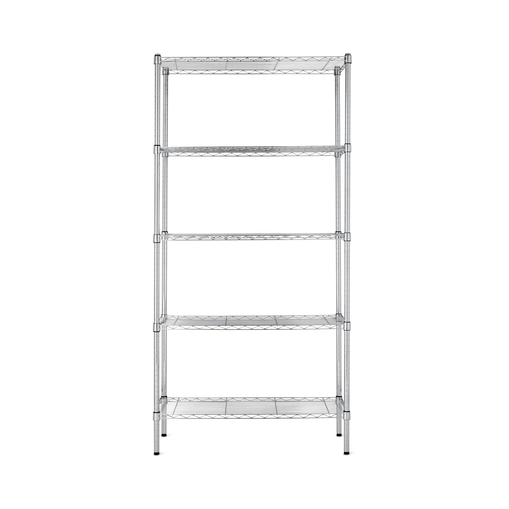 Amazon Basics 5-Shelf Tower Adjustable Storage Shelving Unit, Chrome, 16" x 16" x 54", 150 lbs Per Shelf