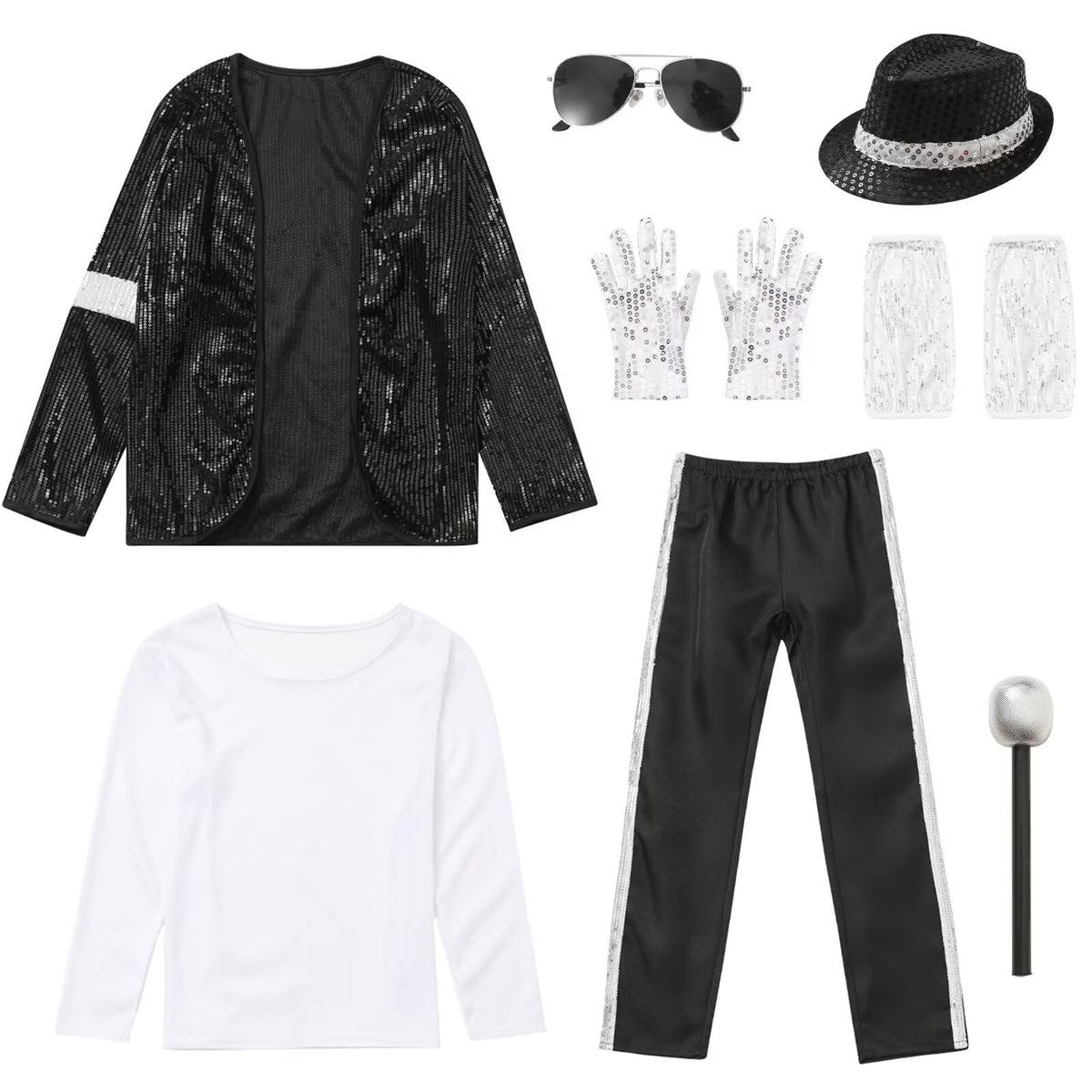 Boys Halloween Costume Set 8 Pcs 80s 90s Retro Dance Disco Cosplay
