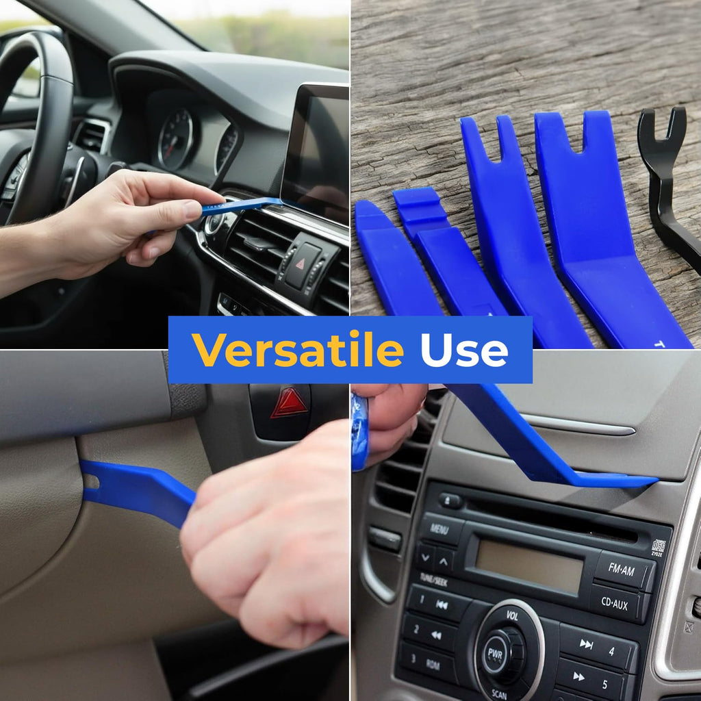 Auto Trim Removal Tool Kit (No Scratch Plastic Pry Kit), 5 Piece Set for Door Panel Removal Tool, Car Clips, Push Rivets, Molding, Dashboards, Interior Trim Tools, Red