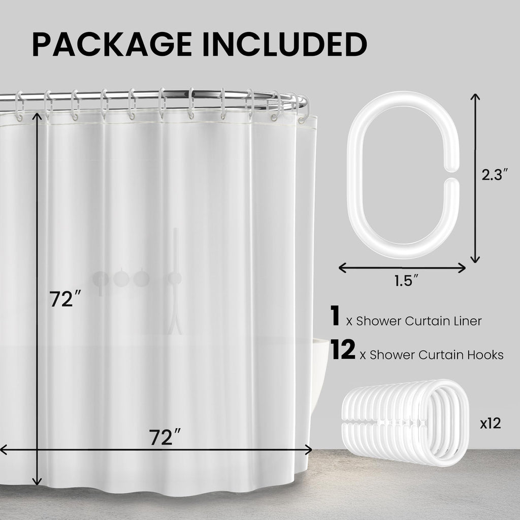 LiBa Shower Curtain PEVA 8G, 72x72 Inch Waterproof Clear
