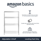 Amazon Basics 5-Shelf Tower Adjustable Storage Shelving Unit, Chrome, 16" x 16" x 54", 150 lbs Per Shelf