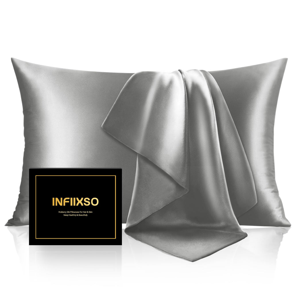 INFIIXSO Mulberry Silk Pillow Cases Standard Size with Zipper, Champagne