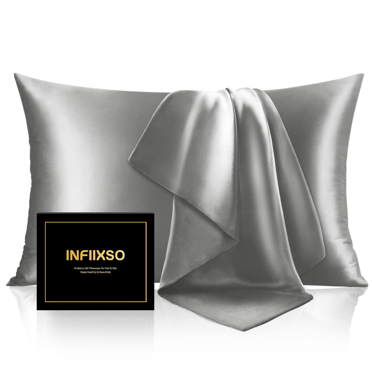 INFIIXSO Mulberry Silk Pillow Cases Standard Size with Zipper, Champagne