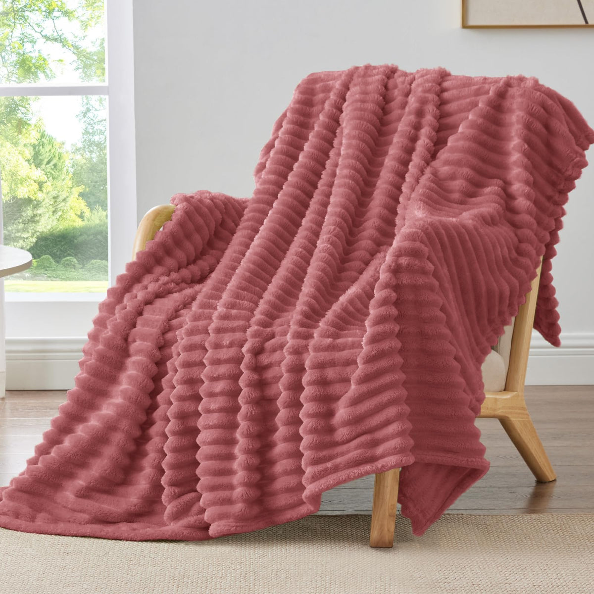 BEDELITE Ribbed Full Size Blanket for Bed, Olive Green, 84"x90"