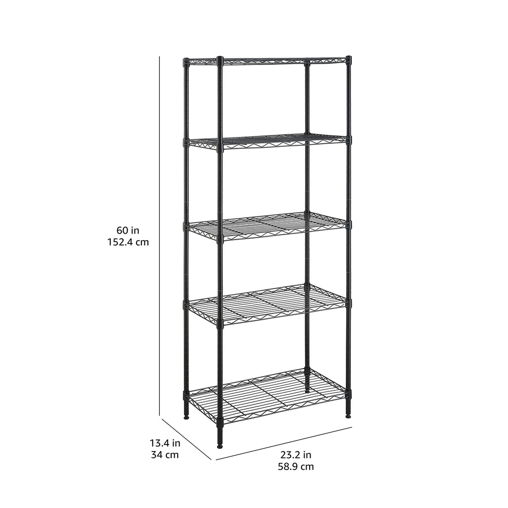 Amazon Basics 5-Shelf Tower Adjustable Storage Shelving Unit, Chrome, 16" x 16" x 54", 150 lbs Per Shelf