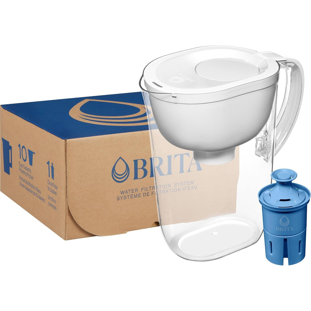 Brita Large 10-Cup Elite Water Filter Pitcher, WQA NSF/ANSI Certified, Reduces 99% of Lead, Microplastics, & 30 Contaminants, BPA-Free, Removes Chlorine Taste & Odor, 1 Filter Included, White