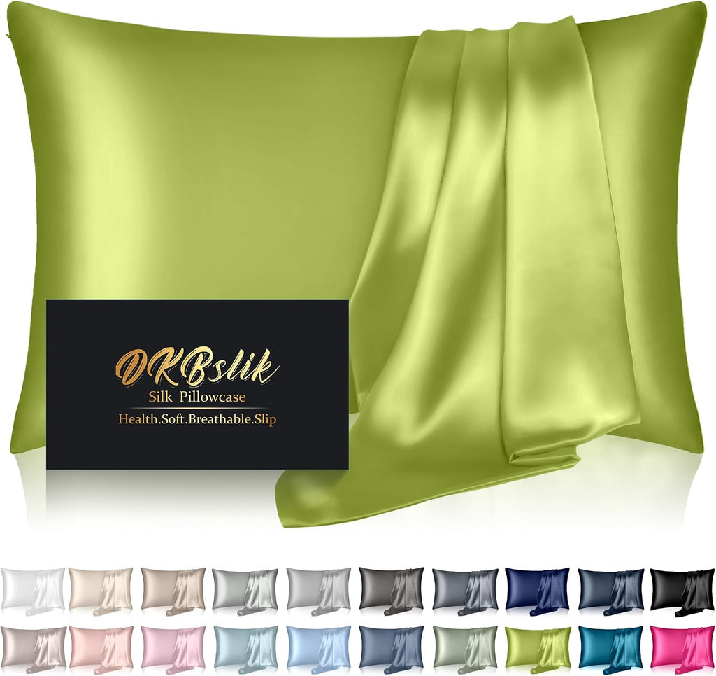 DKBslik Mulberry Silk Pillow Cases Queen Size with Zipper, Olive Green