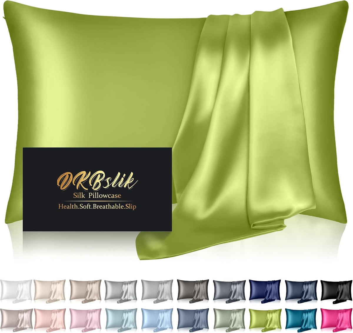 DKBslik Mulberry Silk Pillow Cases Queen Size with Zipper, Olive Green