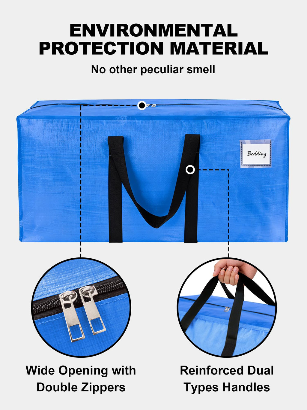 HOMESURE Supports 200lbs Heavy Duty Moving Bags - Strong Zipper & Wrap-Around Handles - Water-Resistant Storage Totes, Durable Alternative to Moving Boxes - 4 Pack - Semi-Transparent