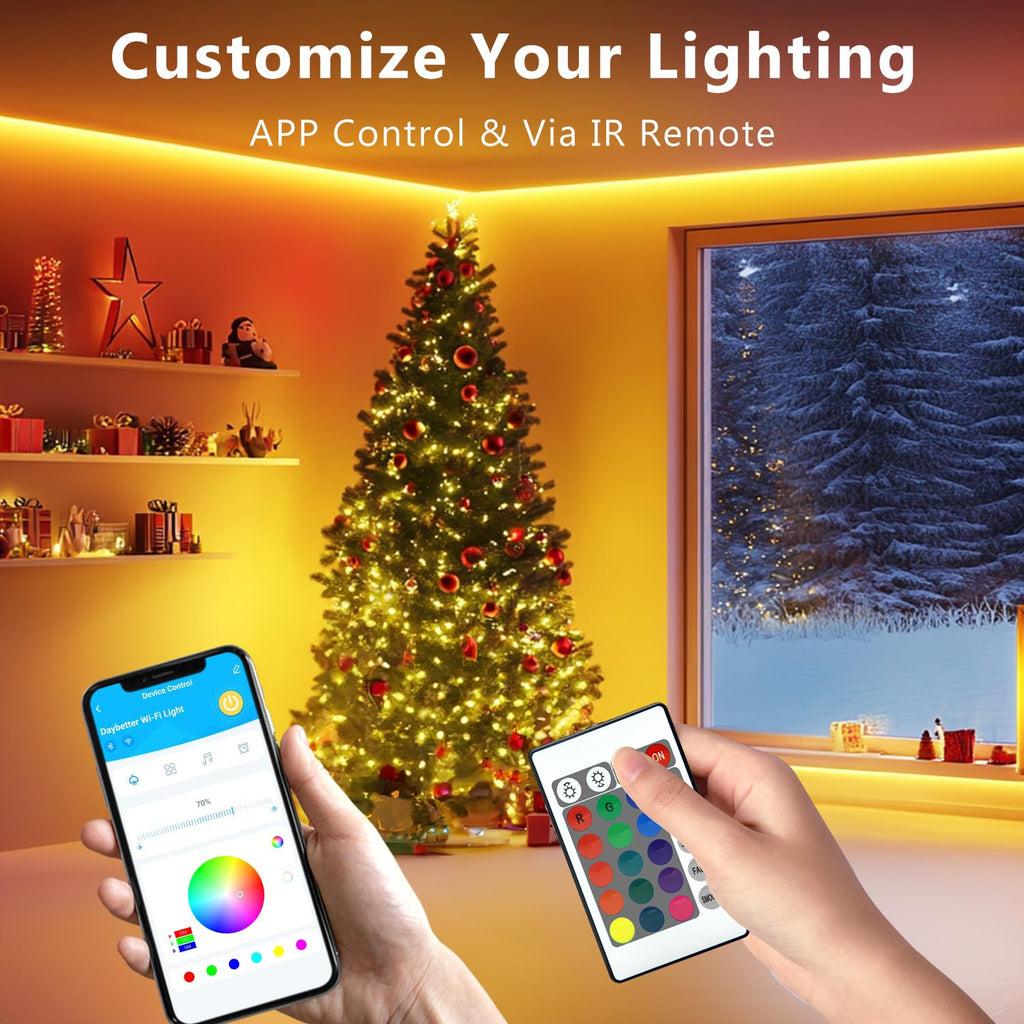 DAYBETTER LED Strip Lights 110ft RGB Music Sync Smart App Control 1 Roll
