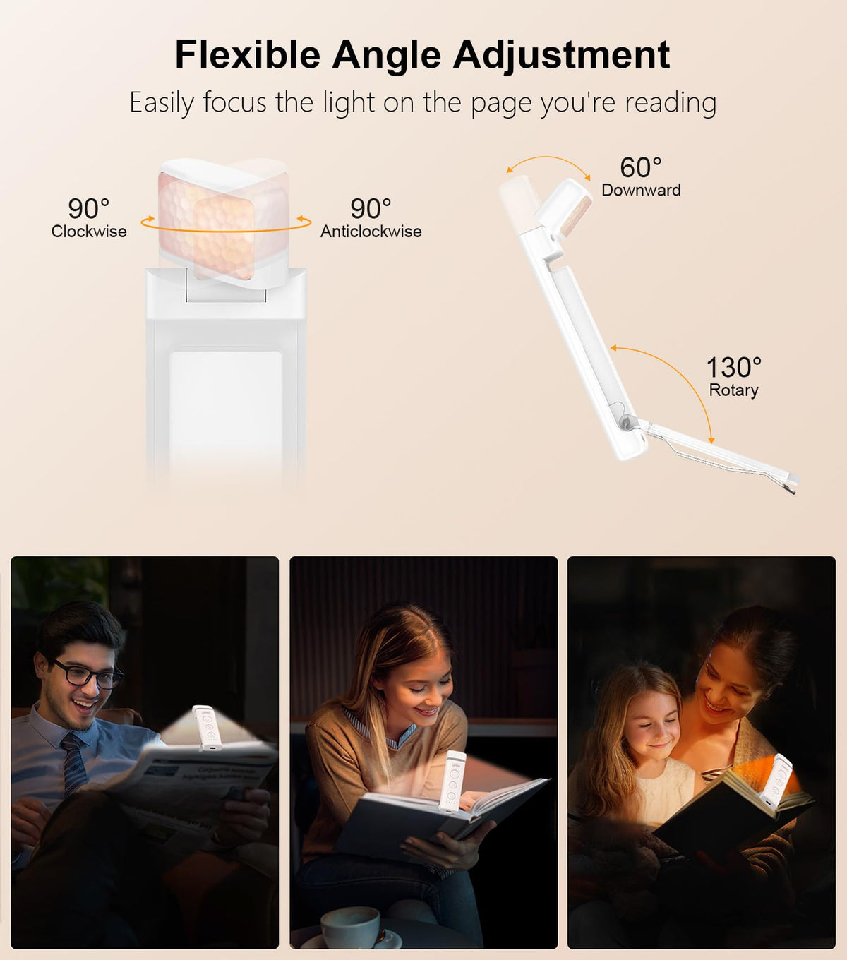 Gritin Book Light Rechargeable, Clip on LED Reading Light for Books in Bed