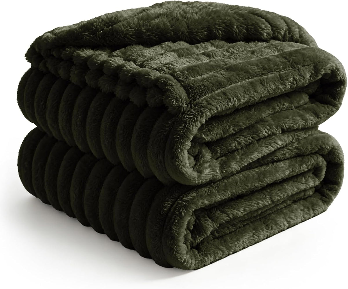 BEDELITE Ribbed Full Size Blanket for Bed, Olive Green, 84"x90"