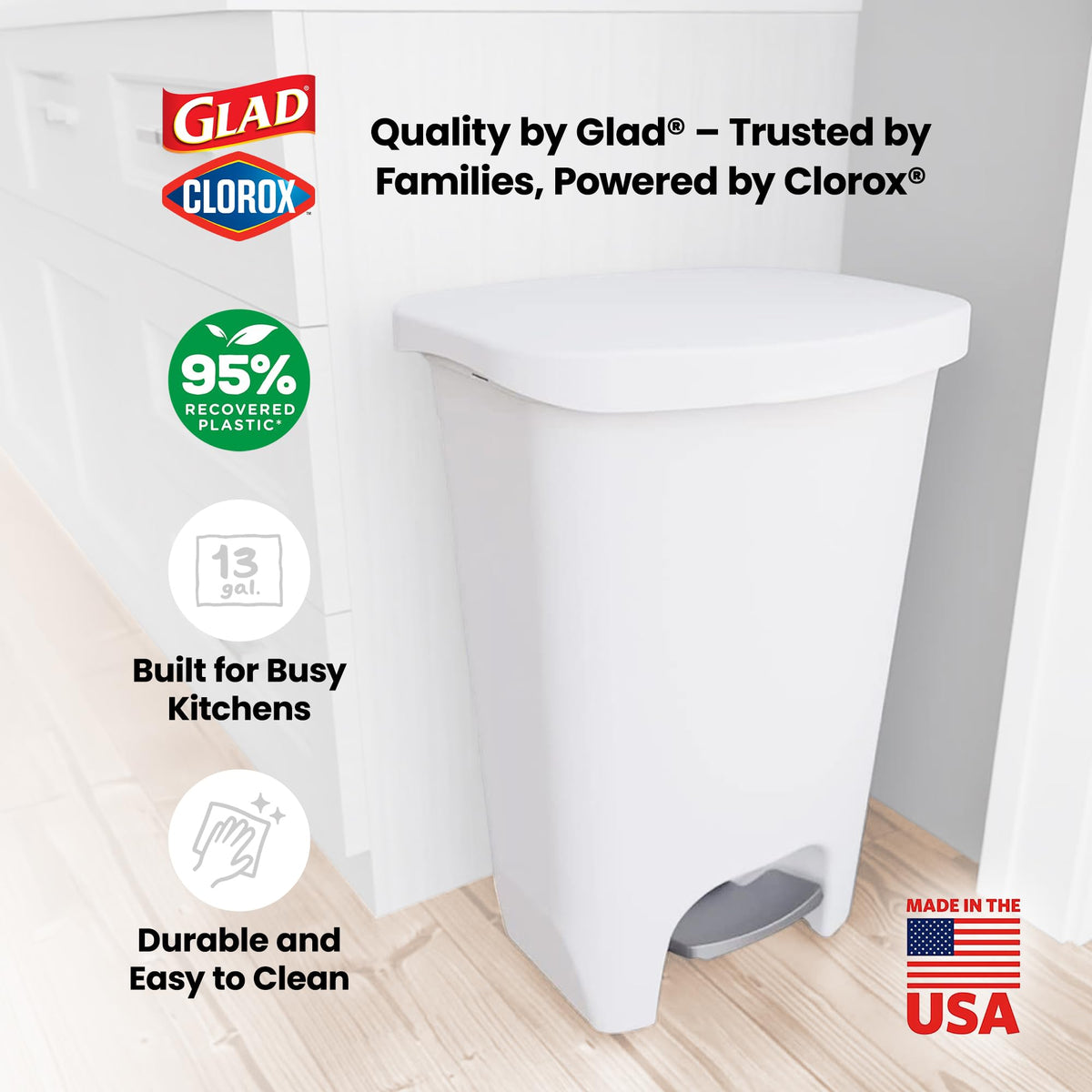 Glad Trash Can with Clorox Odor Protection | Plastic Bin, 13 Gal, Black