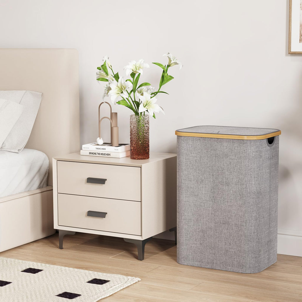 Lifewit 105L Large Laundry Basket with Lid, Removable Bags, Beige