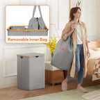 Lifewit 105L Large Laundry Basket with Lid, Removable Bags, Beige