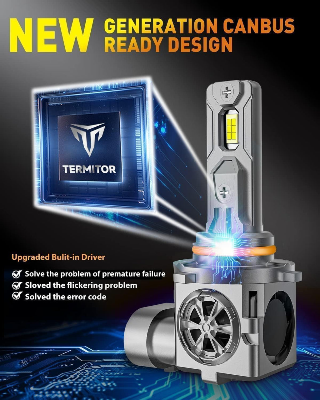 Termitor Laest H4/9003 HB2 Exterior Light Bulbs for Off-road, 15X Brighter 90,000LM, 85K+ hrs, 6500K Cool White, IP68 Waterproof, 1:1 OEM Size, 3 Minute Installation, Pack of 2
