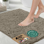 GORILLA GRIP Bath Rug Mat for Bathroom, Absorbent Chenille, 24x17 Gray