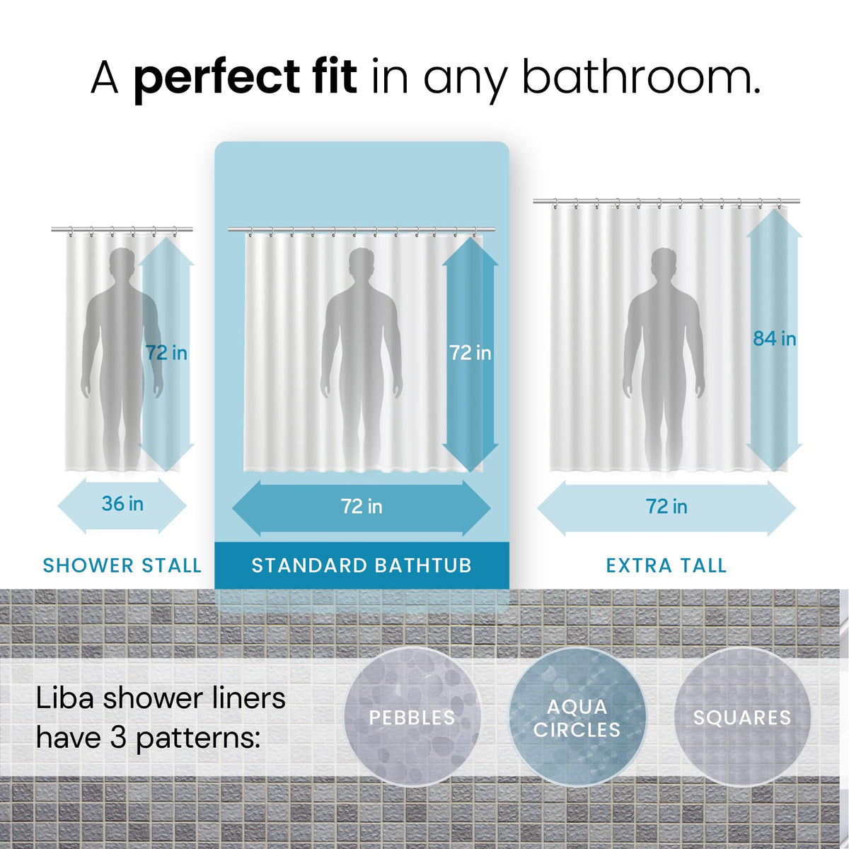 LiBa Shower Curtain PEVA 8G, 72x72 Inch Waterproof Clear