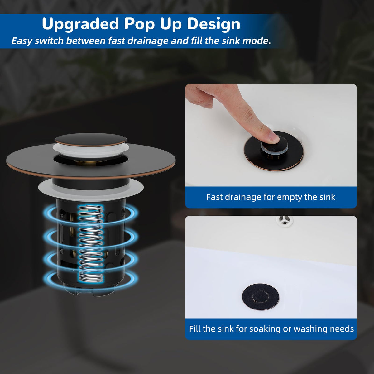 Hibbent Upgraded 3 in 1 Bathroom Sink Drain Strainer, Pop Up Stopper