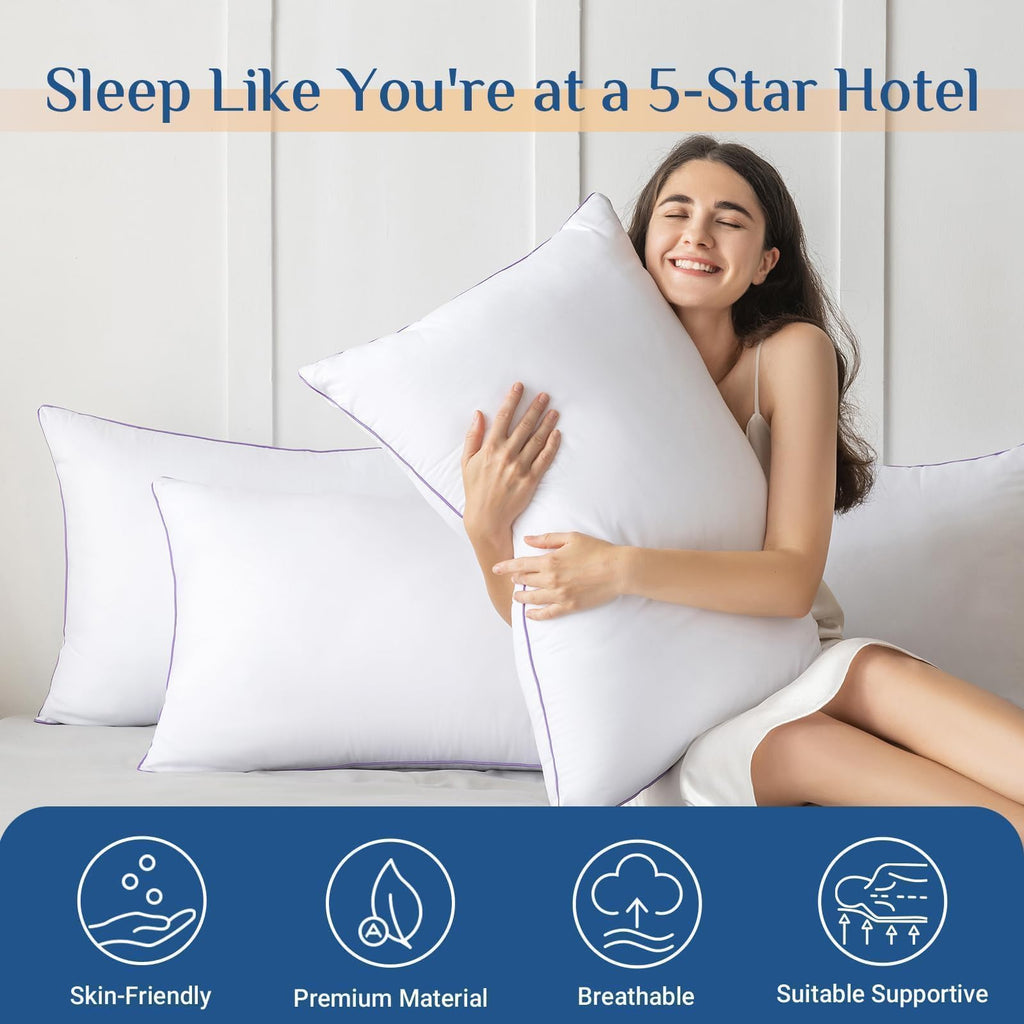 JOLLYVOGUE Firm King Size Pillows Set of 4, Cooling Supportive Bed Pillows with Oeko-Tex Certified Soft Down Alternative Fill, Luxury Hotel Quality for Back, Stomach and Side Sleepers