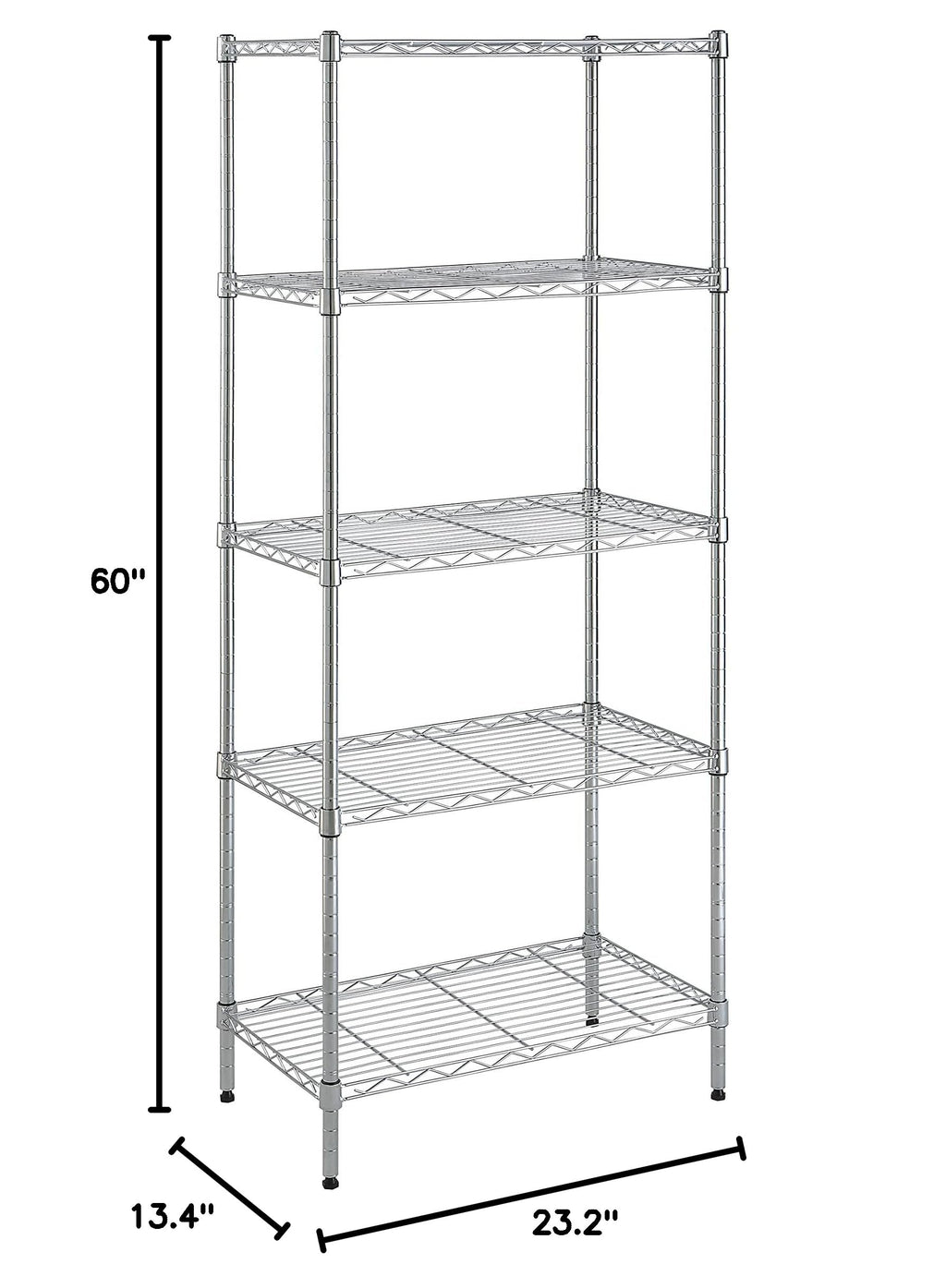 Amazon Basics 5-Shelf Tower Adjustable Storage Shelving Unit, Chrome, 16" x 16" x 54", 150 lbs Per Shelf