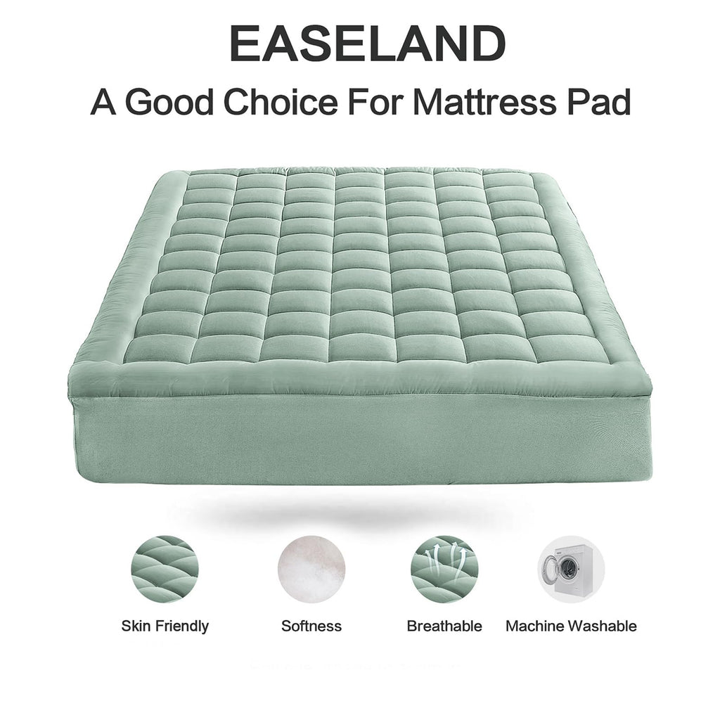 EASELAND King Size Mattress Pad Cotton Pillow Top Mattress Topper White