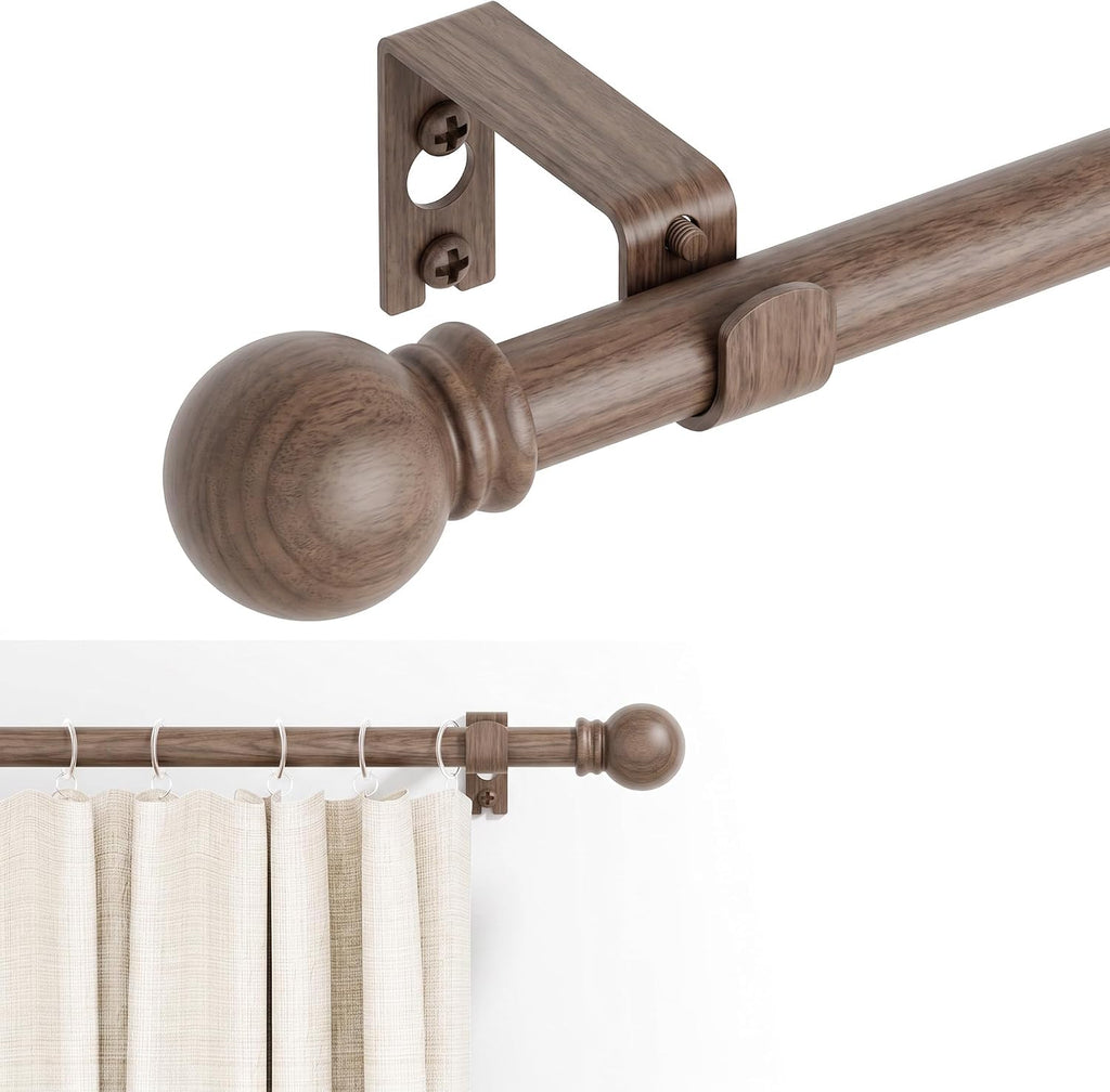GXOACKJ Curtain Rods for windows 28-78 inch, 5/8 inch Decorative Dark Walnut Wood Splicing Heavy Duty Metal Curtain Rod set with Brackets