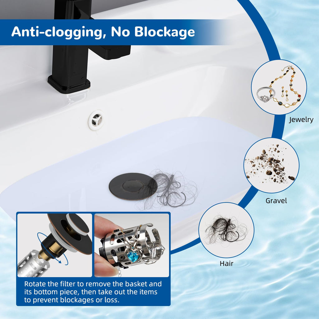 Hibbent Upgraded 3 in 1 Bathroom Sink Drain Strainer, Pop Up Stopper