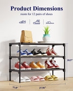 Kitsure Shoe Rack - Non-Woven Shoe Rack Shelf, Shoe Organizer for Closet, Entryway, Garage & Corridor, Stackable Shoe Shelves, 27.5" Wide - 2 Tier, Black