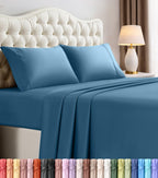 Queen Sheet Set, 4 Pieces 16" Deep Pocket Hotel Luxury Sheets, Heather Sage