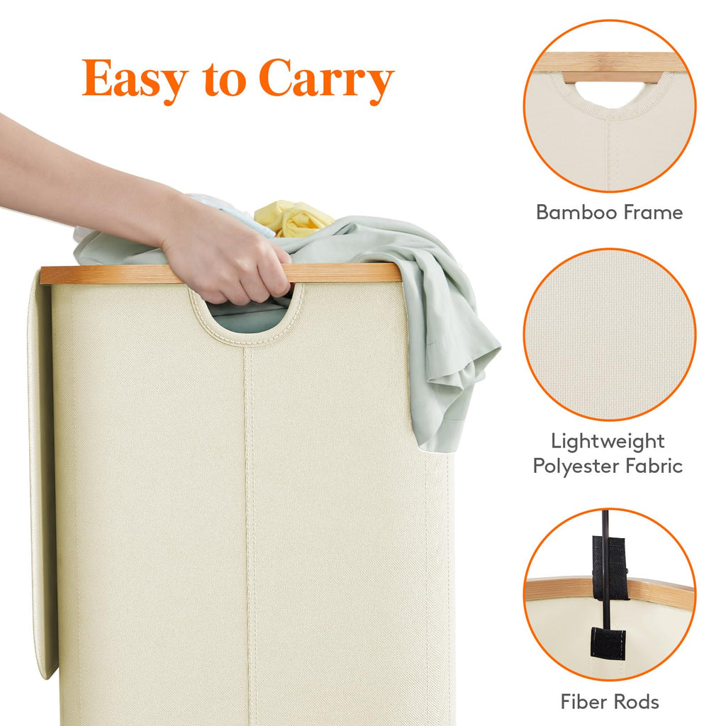Lifewit 105L Large Laundry Basket with Lid, Removable Bags, Beige