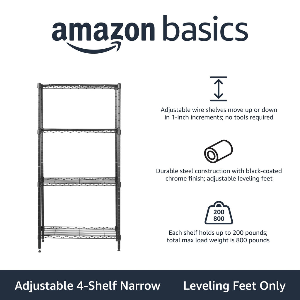 Amazon Basics 5-Shelf Tower Adjustable Storage Shelving Unit, Chrome, 16" x 16" x 54", 150 lbs Per Shelf