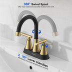Matte Black Bathroom Faucet, Hurran 4 inch Centerset 2-Handle Lead-Free