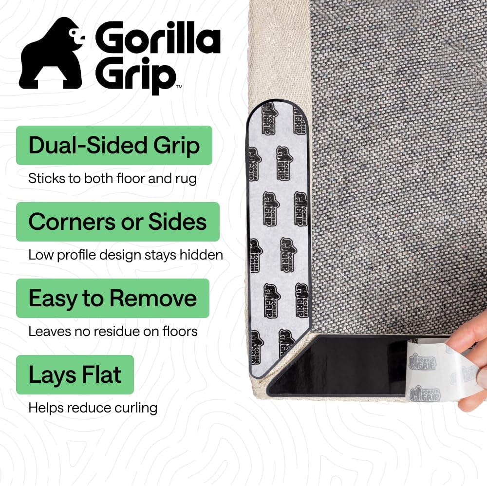 GORILLA GRIP® Extra Long Rug Grippers for Hardwood Floor, Reusable, Black