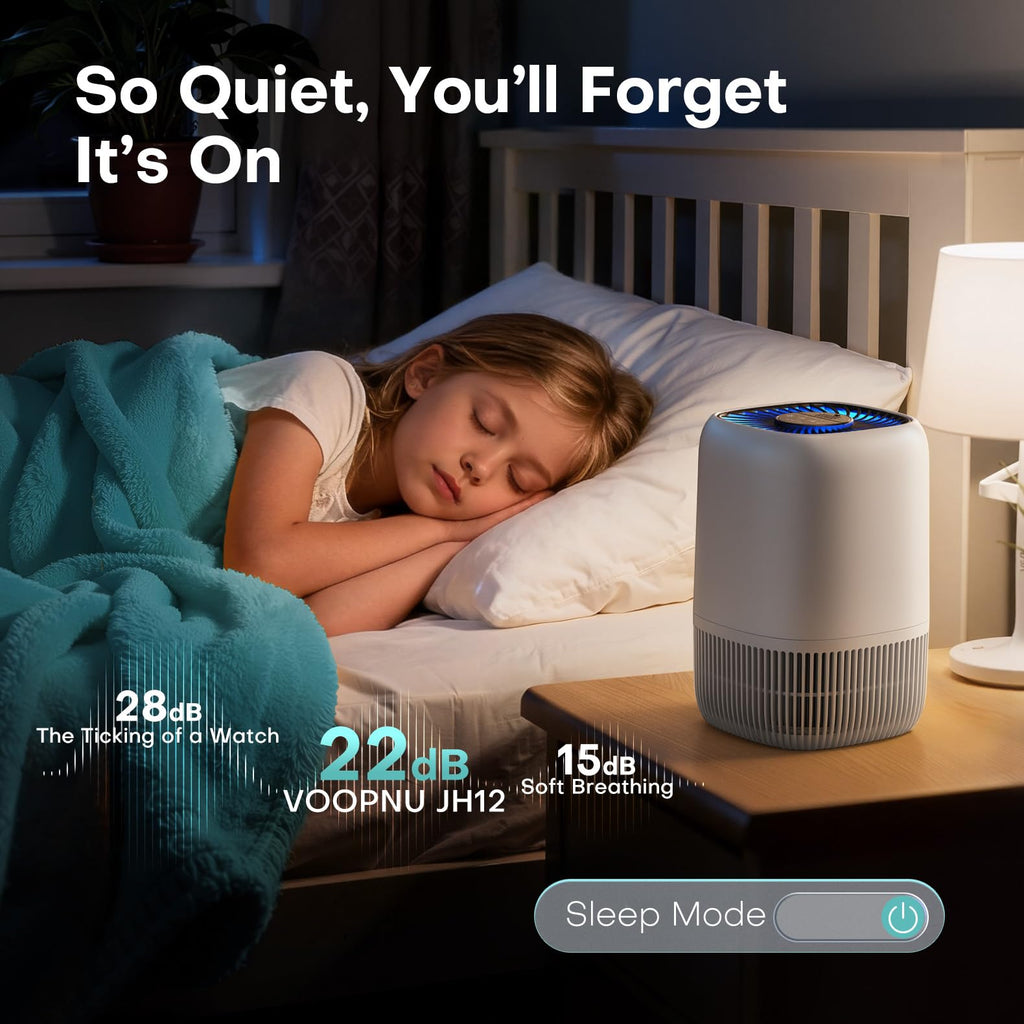 VOOPNU Air Purifiers for Bedroom, High Efficiency Filter, 1076 Ft², Black