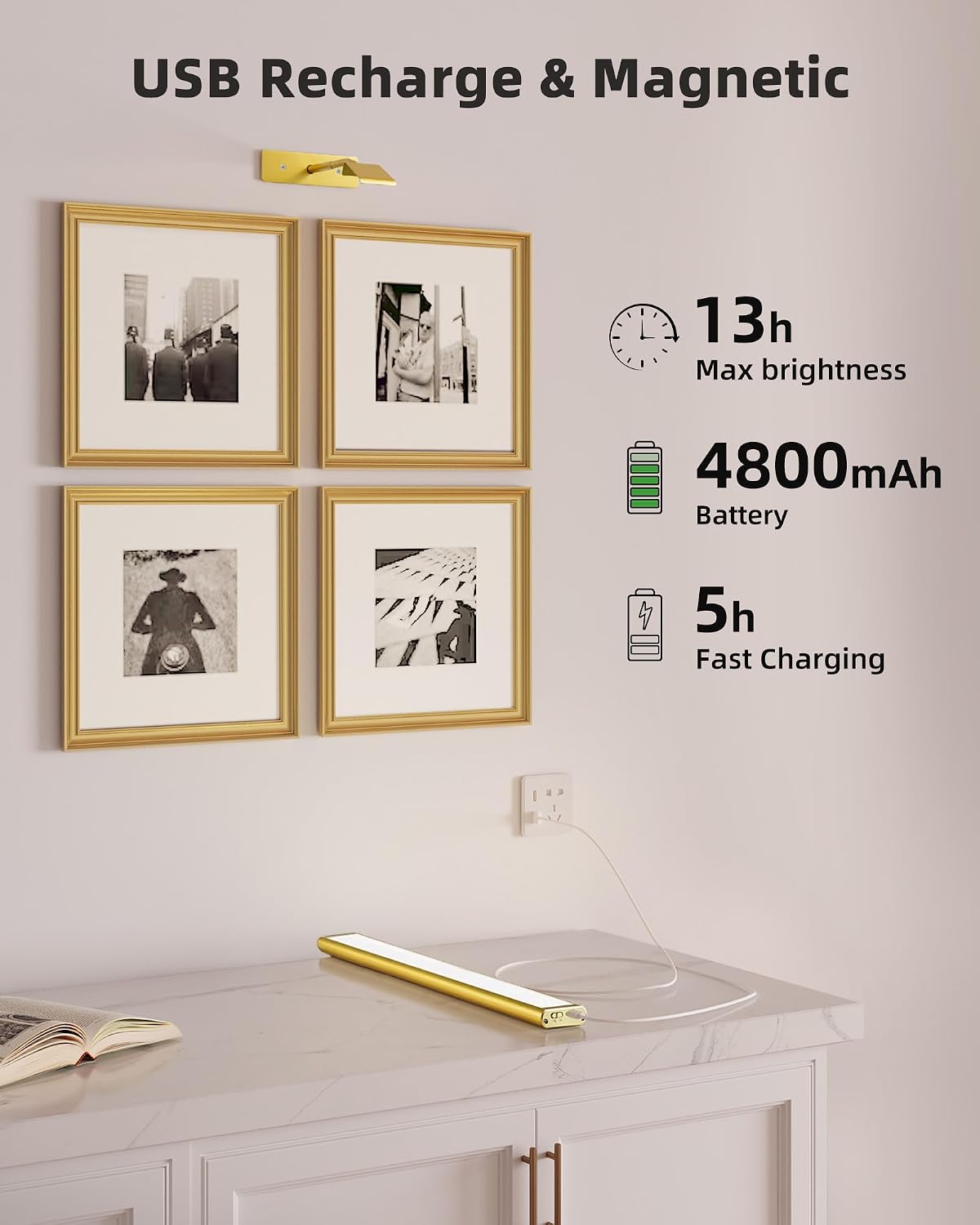 EZVALO Picture Light for Wall, 13'' Rechargeable Magnetic with Remote