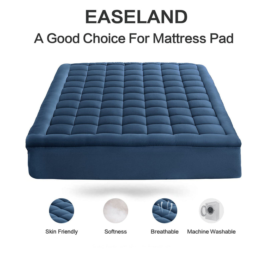 EASELAND King Size Mattress Pad Cotton Pillow Top Mattress Topper White