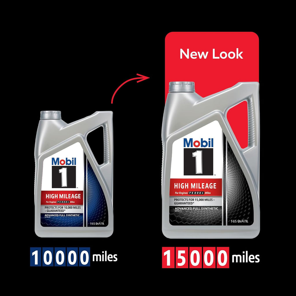 Mobil 1 High Mileage Full Synthetic Motor Oil 0W-20, 5 Quart