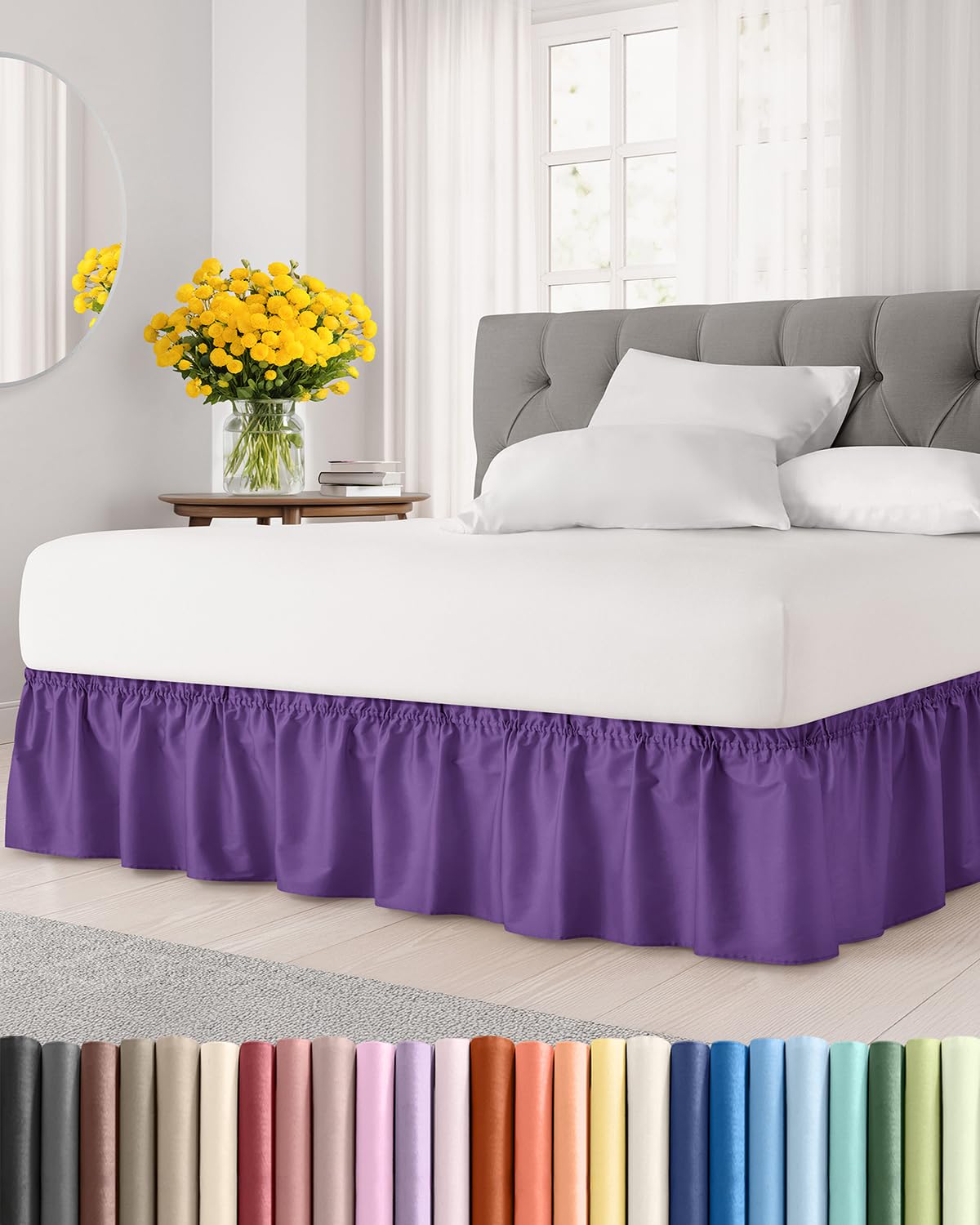 CGK Wrap Around Dust Ruffle Bed Skirt - Full Size, 14" Inch, Light Grey