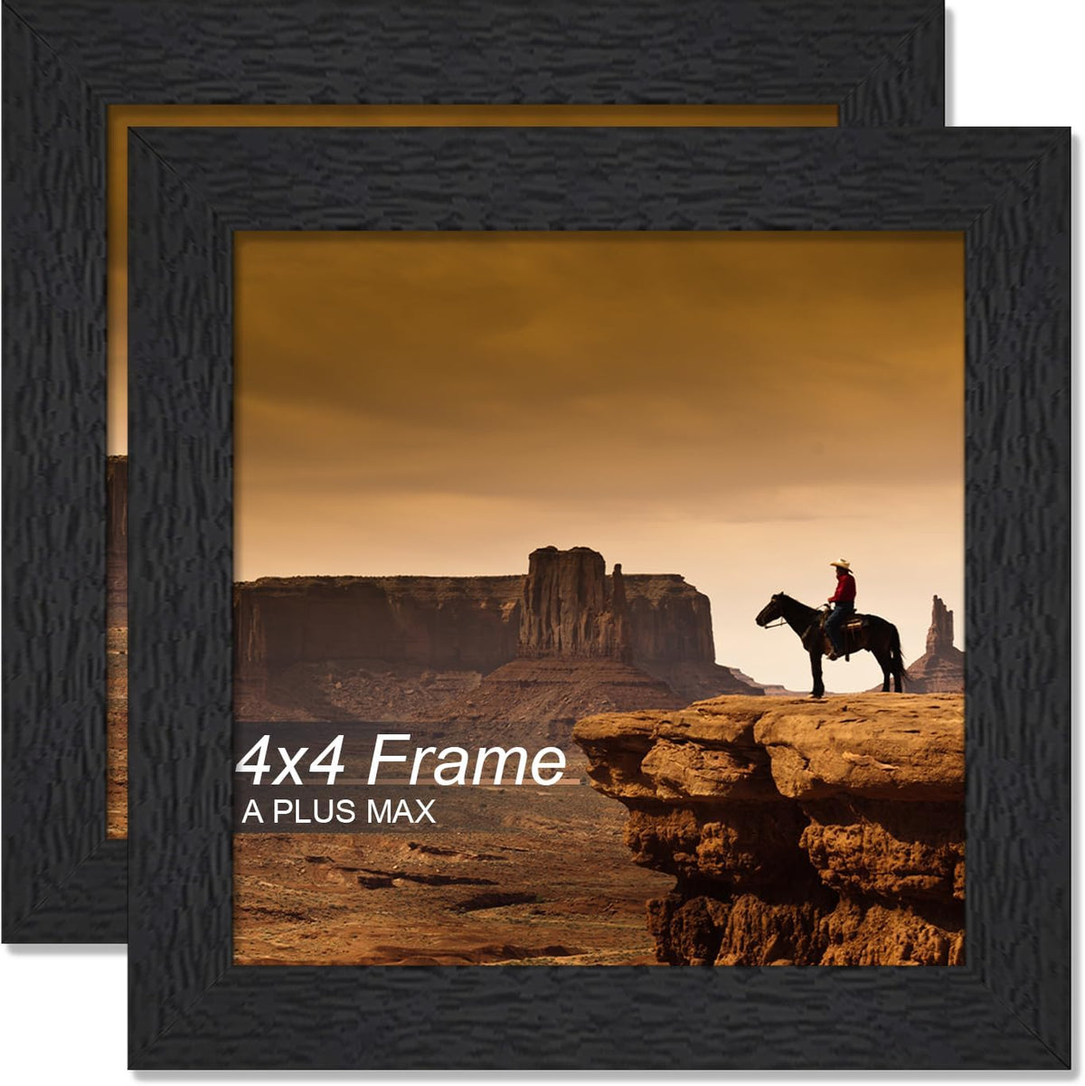 4x4 Picture Frame Set of 2 Black Light Weight Tabletop and Wall Mount